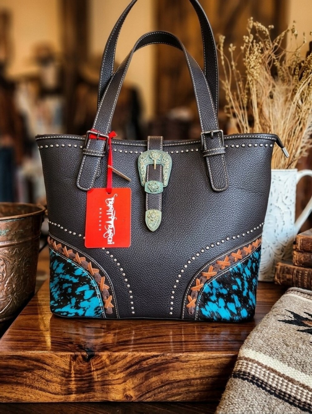 New Trinity Ranch Buckle Collection Concealed Carry Hobo Bag Purse brown